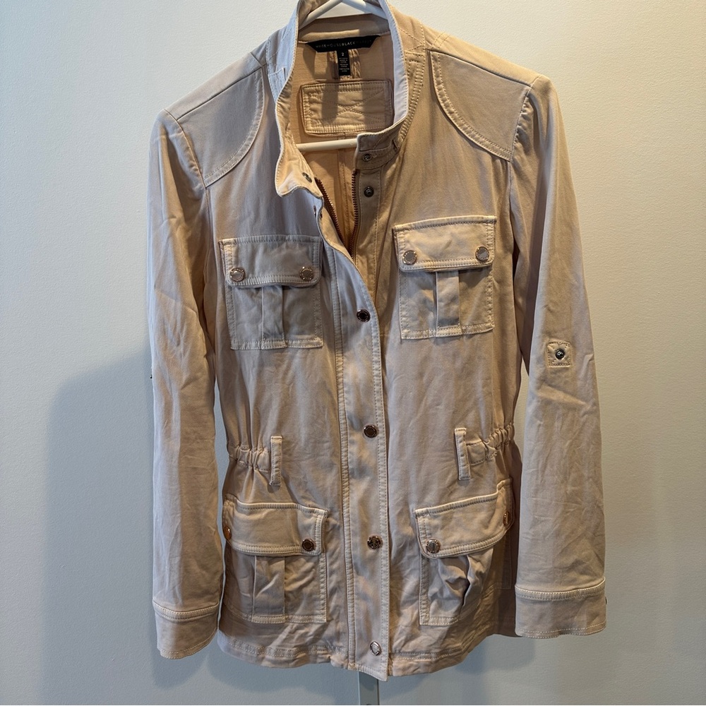 White House Black Market Light Pink Blush Rose Gold Military Jacket